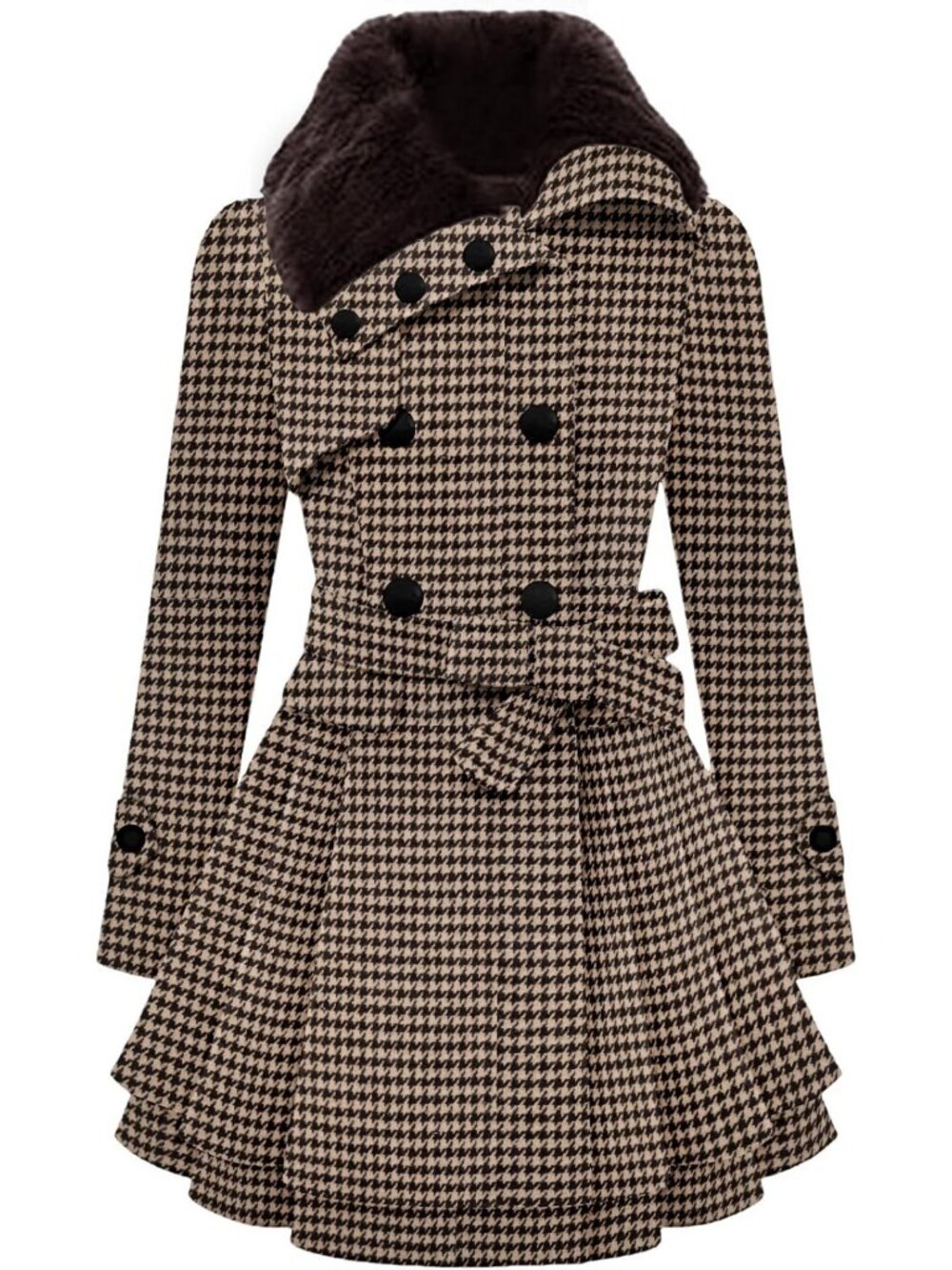 Chic Faux Fur Lapel Double-Breasted Wool Trench Coat - Warm Winter Jacket S-2XL
